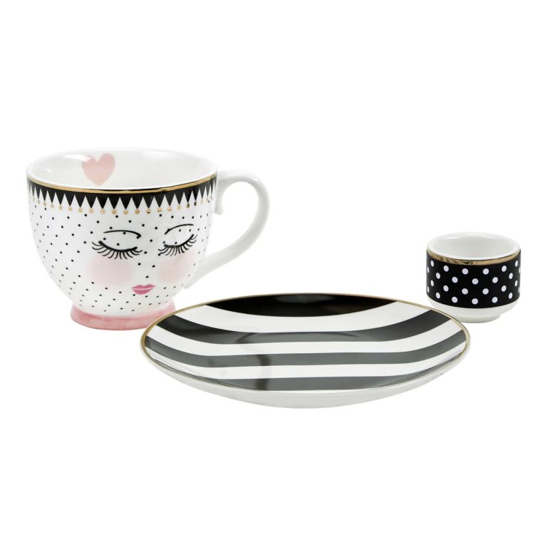 Set con tazza, piattino e portauovo